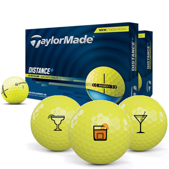 TaylorMade Distance+ Yellow Double Dozen Drinks Pack 1 Icon Golf Balls