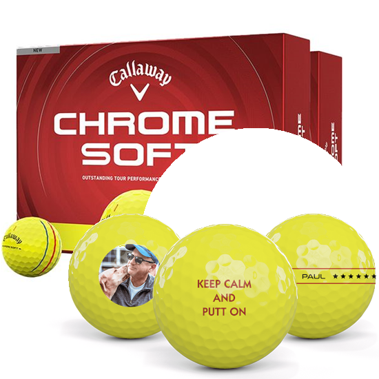 Callaway Golf Chrome Soft Yellow Triple Track Personalized Golf Balls - Double Dozen